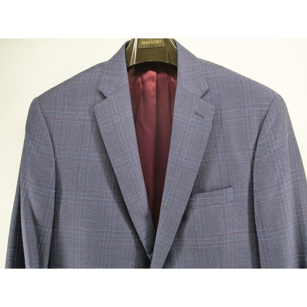 Hart Schaffner Marx Sport Coat Blazer Size 44L Blue Super 130s Plaid Wool - Picture 2 of 16